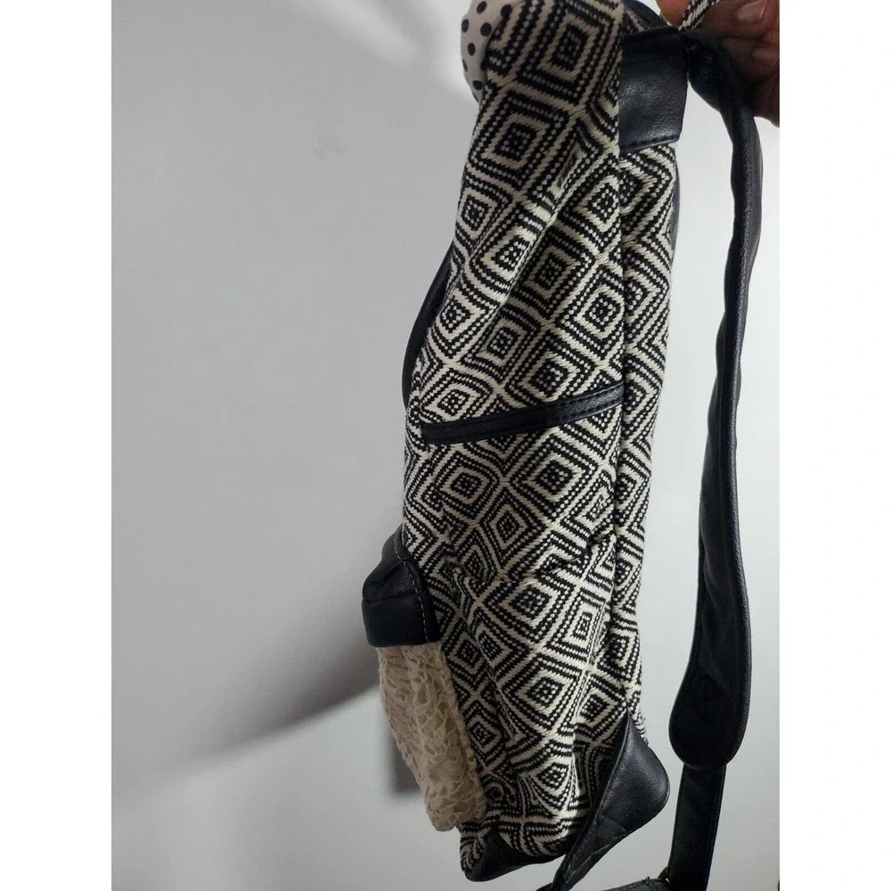 Madden Girl Bookbag Backpack Rucksack Ivory Black Med Embroidery Diamond Pattern
